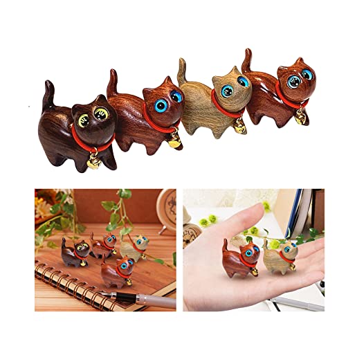 SYWAN 4Pcs Sandalwood Hand Carved Wood Cat, Handmade Wood Carved Cats Sandalwood Decoration Handmade Wood Carved Cats Cute Cat Wooden Crafts Figurine SYWAN