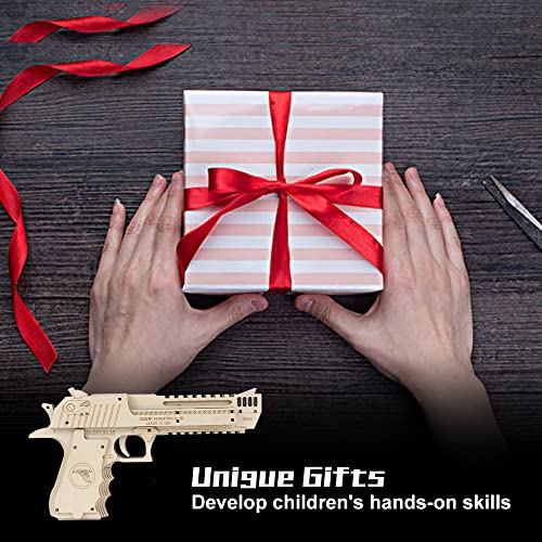 3D Wooden Puzzles, Desert Eagle Wood Gun Rubber Band Pistol Toys Machinery Model Best Gift Puzzle for Adults and Child VJOALIN
