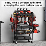 CCCEI Power Tool Organizer Cart with Charging Station, Garage Floor Rolling Storage Cart on Wheels for Mechanic, Mobile 6 Drill, Tool Box Utility CCCEI