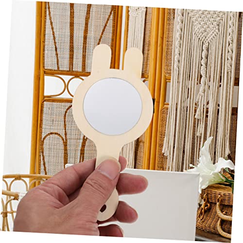 KALLORY 6pcs Wooden Mirror Unfinished Mirror Toys Childrens Arts Toy Small DIY Mirrors Wooden Drawing Mirrors Handheld Makeup Mirror Bathroom Vanity KALLORY