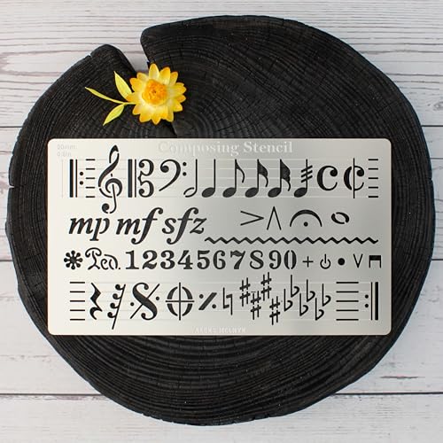 Aleks Melnyk No.424 Metal Stencil, Song Writer's Composing Template for Music Notes, 1 PC, Large Symbols, Bullet Journaling, Bookmark, Engraving Aleks Melnyk