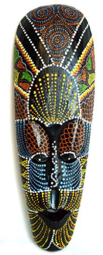 20" AFRICAN HAND CARVED ABORIGINAL DOT ART WOODEN TRIBAL MASK WALL DECOR