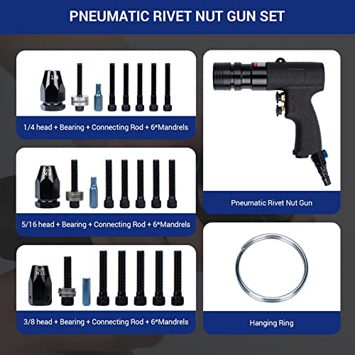 INPANOLS Air Rivet Nut Tool Kit, Pneumatic Rivnut Gun with 1/4'', 5/16 ...