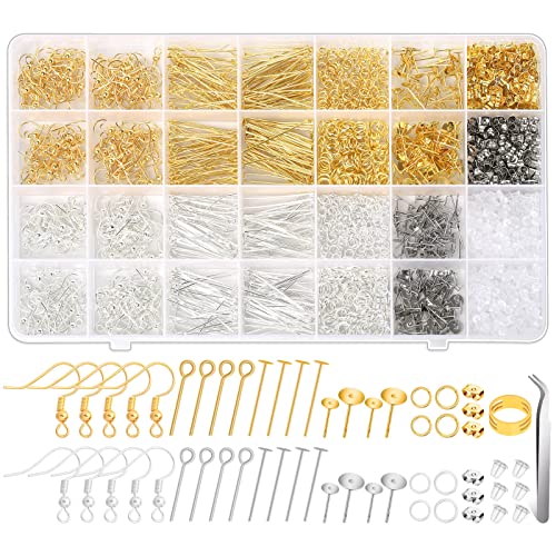 Hypoallergenic Earring Making Kit, Modacraft 2000Pcs Earring Making Supplies Kit with Earring Hooks, Earring Findings, Earring Posts, Earring Backs, Modacraft