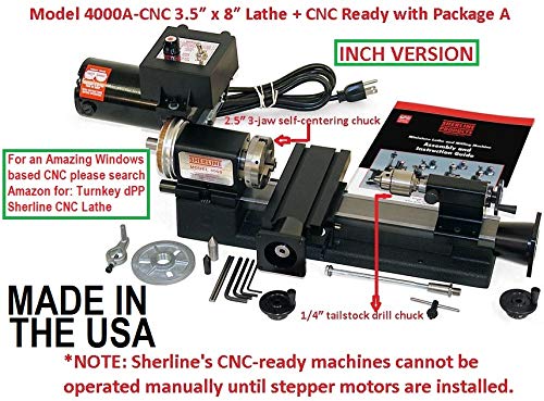 Sherline 4000A-CNC 3.5" X 8" CNC Lathe (INCH) +"A" Package (Intended for Computerized CNC) Computerized Sherline CNC control (Windows OS)