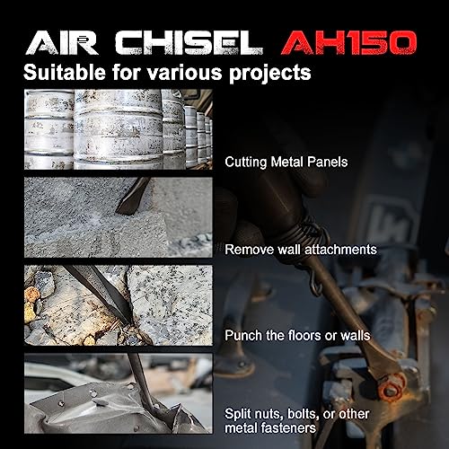 UW-AH150 Short Barrel Air Hammer Kit with Quick Change Retainer and 4 Chisels, 1-5/8 Inch Stroke, 4500 BPM, Light weight UPWOOD