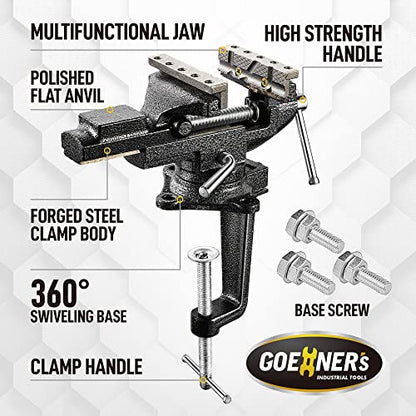 Dual-Purpose Bench Vise 3.3" Universal with Multifunctional jaw, 360° Swivel Clamps on Vise, Multi-functional Combined Vise with Quick Adjustment,