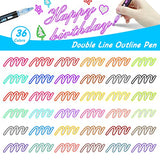 Double Line Outline Markers, 36 Colors Super Squiggles Shimmer Outline Marker Pen Set, Self Outline Metallic Markers Glitter Writing Drawing Pens for Hoxida