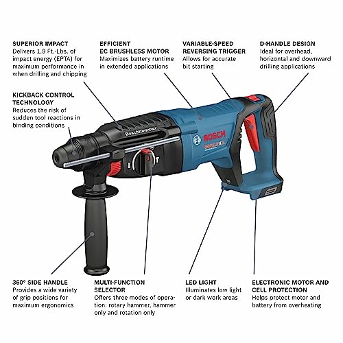 BOSCH GBH18V-26DN 18V EC Brushless SDS-plus Bulldog 1 In. Rotary Hammer (Bare Tool) - WoodArtSupply