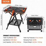 VEVOR Folding Work Table, 2-in-1 as Sawhorse & Workbench, 1000 lbs Capacity, 7 Adjustable Heights, Steel Legs, Portable Foldable Tool Stand with Wood VEVOR