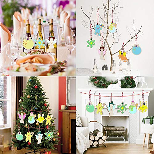 OurWarm 48pcs Wooden Christmas Ornaments Unfinished Wood Slices with Holes for Kids DIY Crafts Centerpieces Holiday Hanging Decorations, 6 Styles - WoodArtSupply