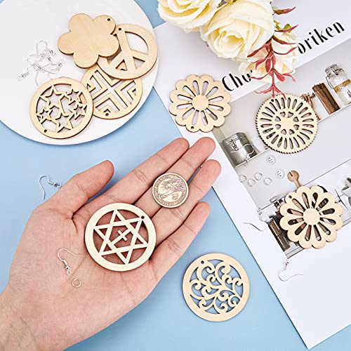 SUNNYCLUE 1 Set DIY 40 Pairs Unfinished Natural Wooden Hollow Earring Mamking Kit Blank Wood Pendant Charms Bulk with Hole Earring Hook Jump Ring for - WoodArtSupply