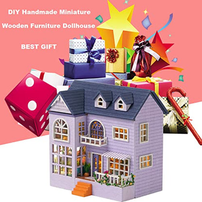 Roroom DIY Miniature and Furniture Dollhouse Kit,Mini 3D Wooden Doll House Craft Model with LED,Creative Room Idea for Valentine's Day Birthday - WoodArtSupply