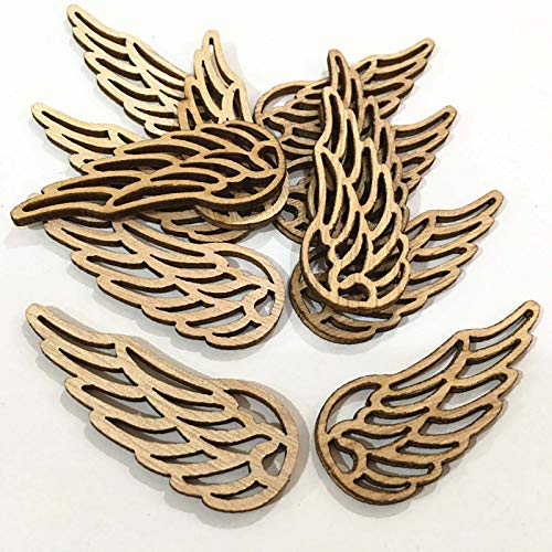 JANOU 80pcs Angel Wings Wood Slices Wooden Cutouts Unfinished Wood DIY Craft Embellishments Gift Ornaments Decoration, 2.4x1 in JANOU