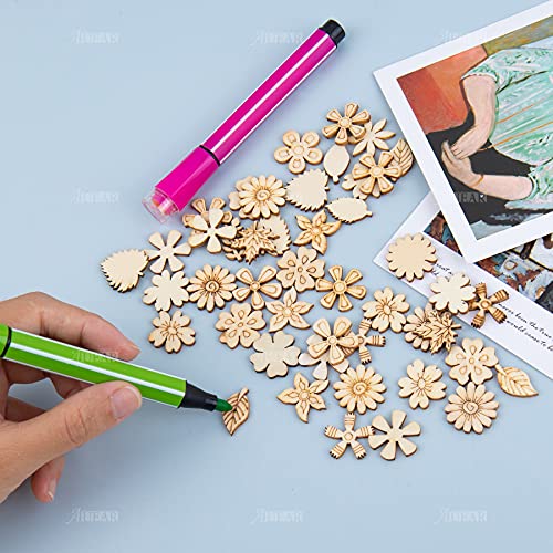 AUEAR, 300 Pack Mixed Wooden Flower Leaf Pattern Handmade Wodden Crafts Home Wedding School DIY Craft Dercoration AUEAR