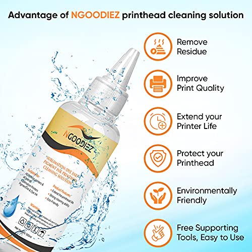 NGOODIEZ Printhead Cleaning Kit for Inkjet Printers Epson, HP, Brother, or Canon - Universal Print Head Cleaner Kit for Printer Nozzle - Works on NGOODIEZ