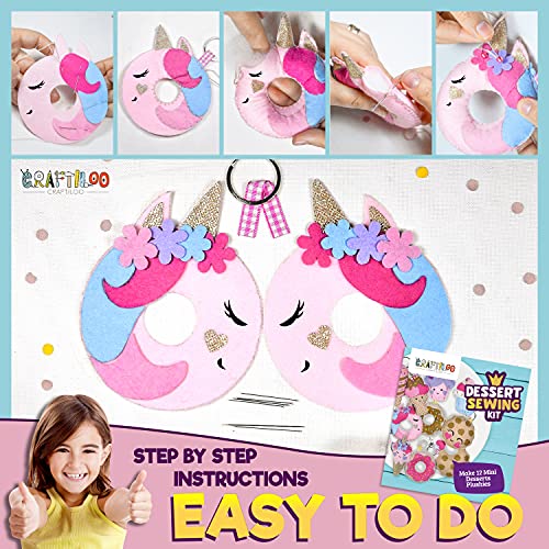 12 Pre-Cut Mini Treats Dessert Fun Kids Sewing Kit for Kids Ages 8-12 Children Beginners Sewing kit kid crafts Make Your Own Felt Pillow Plush Craft CRAFTILOO