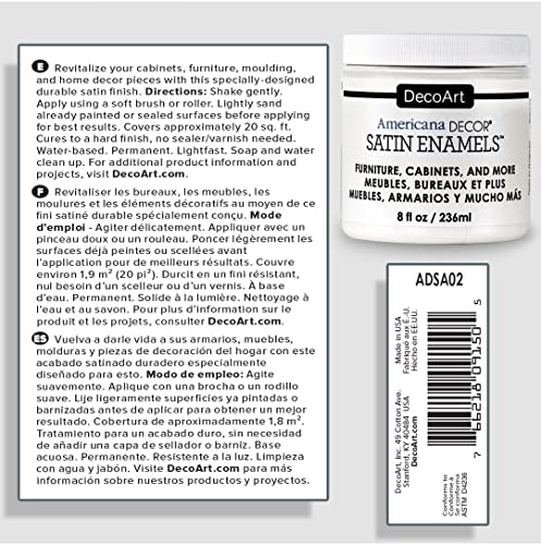 DecoArt Americana Decor Satin Enamels Acrylic Paint, Pure White, ADSA02, 8 fl oz, Jar (3 Pack) DecoArt