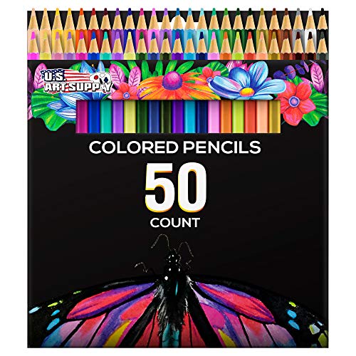 U.S. Art Supply 50 Piece Adult Coloring Book Artist Grade Colored Pencil Set -Vibrant Colors, Smooth Art Drawing, Sketching, Shading, Blending - Fun - WoodArtSupply