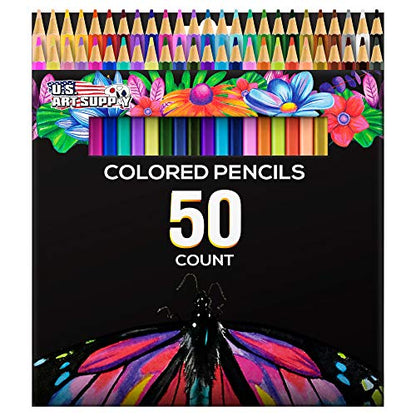 U.S. Art Supply 50 Piece Adult Coloring Book Artist Grade Colored Pencil Set -Vibrant Colors, Smooth Art Drawing, Sketching, Shading, Blending - Fun - WoodArtSupply