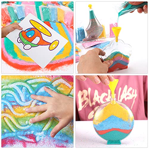 12 Pack Create Your Own Magic Sand Art Glitter Activity | Glow in the Dark Colored Custom Sand Kits for Kids - Includes 12 Bottles, Funnels, Sticks, Liberty Imports