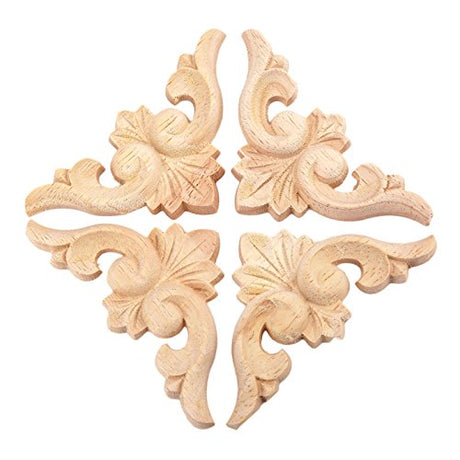 4-Pack Wood Carved Appliques Onlay Decal for Furniture, 6x6cm/2.36"x2.36", Corner Decal for Desk Cabinet Mirror Dresser Drawer Home Decoration MUXSAM