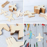 Plane Shape Hanging Wood Aircraft Unfinished Wood with Twines DIY Craft Ornament for Christmas Wedding Birthday Thanksgiving Party Space Theme Party Lamantery