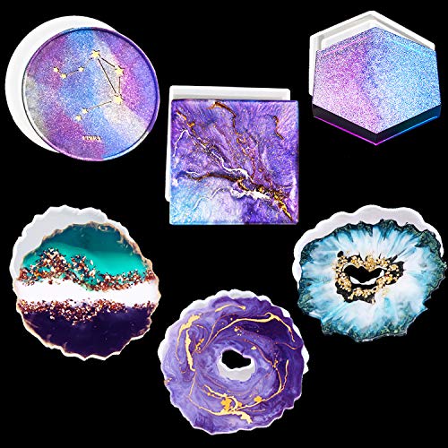 LaVenty 6 PCS Coaster Resin Molds Geode Silicone Molds Agate Coaster Molds Epoxy Resin Molds for Faux Agate Slices Cups Mats Coasters Home Decor LaVenty