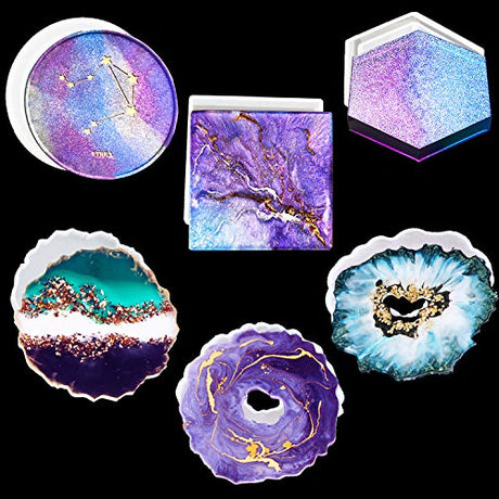 LaVenty 6 PCS Coaster Resin Molds Geode Silicone Molds Agate Coaster Molds Epoxy Resin Molds for Faux Agate Slices Cups Mats Coasters Home Decor LaVenty