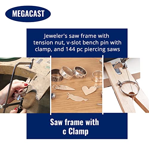 Megacast 3 in 1 Professional Jeweler's Saw Set Saw Frame 144 Blades Wooden Pin Clamp Wood Metal