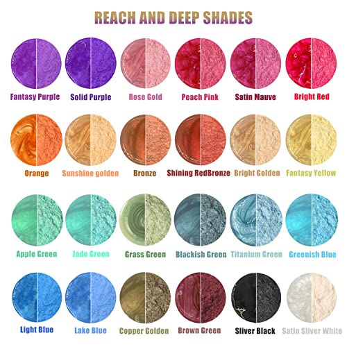Mica Powder 24 Color 10g Each Pack, Pigment Powder Set for Painting, Nail Polish, Fine Arts, Lip Gloss, Makeup, Bath Bomb, Handmade Soap Making and SEISSO