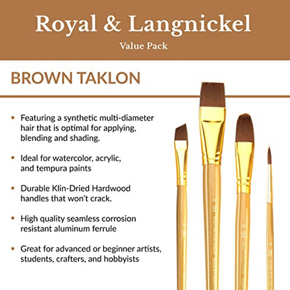 Royal Brush Manufacturing Royal and Langnickel Zip N' Close 12-Piece Brush Set, Soft Brown Taklon - WoodArtSupply