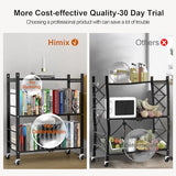 Himix Storage Shelves with 6 Hooks, 3 Tier Foldable Shelf with Wheels, Metal Storage Shelving Unit Rolling Cart, Utility Shelf Rack Organization Himix
