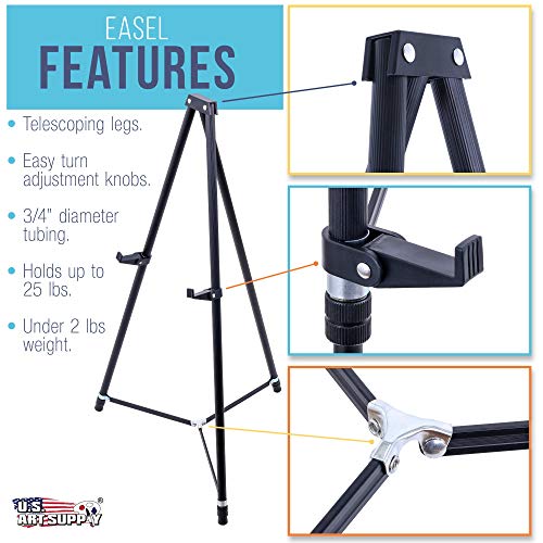 U.S. Art Supply 66" High Showroom Black Aluminum Display Easel and Presentation Stand (Pack of 10) - Large Adjustable Height Portable Floor and US Art Supply