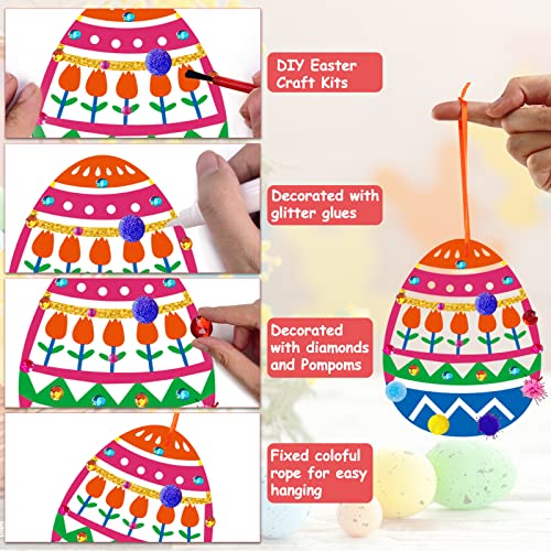 36 Wooden Easter Ornaments Decorations, DIY Easter Wood Craft Kits Assorted Paintable Unfinished Wood Easter Pendants Pom-poms Glitter Pipe Cleaners OBUSATT