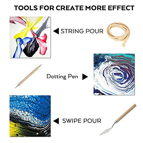 Nicpro 14 Colors 8.45oz Acrylic Pour Paint Supplies Kit, Large Volume Premixed High Flow Painting Bulk Set with Canvas, Wood Natural Slices, Pouring Nicpro