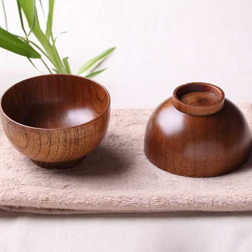 Cospring Handmade Wood Bowl, Mug, for Rice, Soup, Dip, Coffee, Tea, Decoration (4PCS Jujube Bowls, M: 4.5'' Dia x 2.6'' High) Cospring