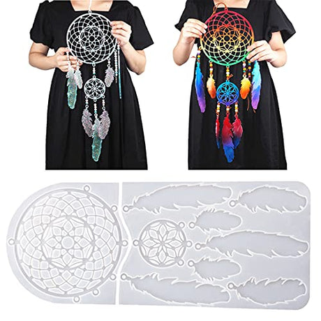 Large Dream Catcher Resin Mold, Dreamcatcher Silicone Mold for Epoxy Resin, Wall Hanging Feather Pendant Keychain Kit Ornament Making Mould, Resin Wehous