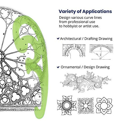 Pacific Arc French Curve Set, 3 Shapes, Clear Curve Ruler, Drafting Tools, Drawing Tools, Woodworking Tools, Comic Template Tool - WoodArtSupply