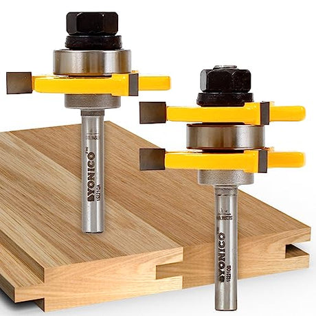 YONICO Tongue and Groove Router Bits Set Up to 3/4-Inch Stock 1/2" Cutting Depth 2 Bit Set 1/4-Inch Shank for Edge-to-Edge Hardwood Flooring, Yonico