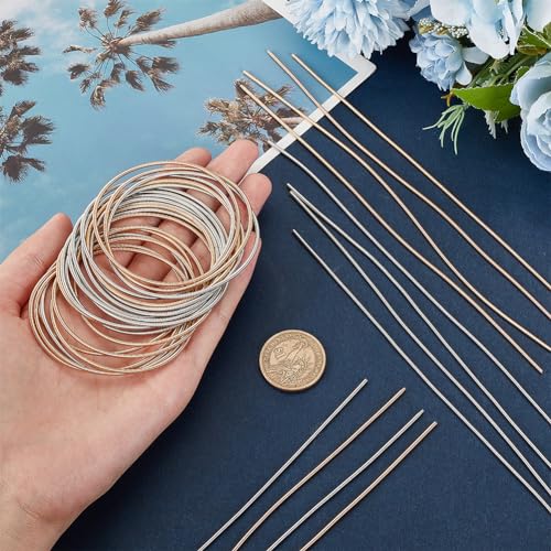 OLYCRAFT 60Pcs 2 Colors Unfinished Guitar String Bracelets 1.7mm Wide Coil Bracelets Stretch Bracelets Gold Silver Metal Bracelets Spring Jewelry OLYCRAFT