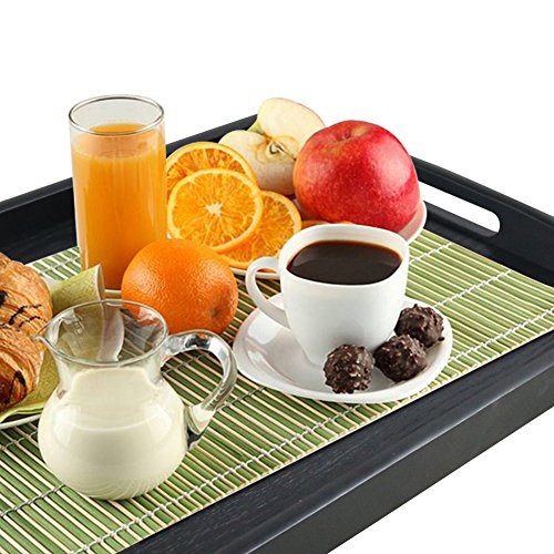 DILLMAN Serving Tray Large Black Wood Rectangle Food Tray Butler Tray Breakfast Tray with Handles (Large) DILLMAN