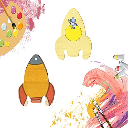 Rocket Wooden Outer Space Wood with Twines Art Unfinished Ornaments for Wedding Birthday Theme of Universe Party Decoration 20Pcs Zontween