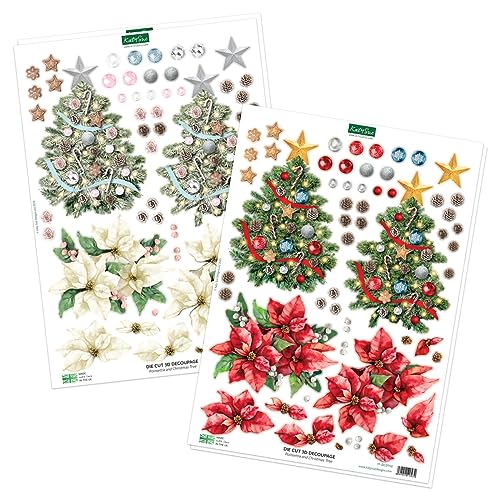 Katy Sue Christmas Flower Pots Card Making Kit - Contains 8 Cards & Envelopes, 4 Sheets Christmas Decoupage, 1 Sheet Decoupage Bows & 2 Sheets Foiled Katy Sue
