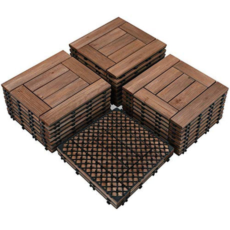 Topeakmart 27PCS Patio Deck Tiles Interlocking Wood Composite Decking Floor Tiles 12 x 12in Brown for Outdoor & Indoor Patio Garden Deck Poolside Topeakmart