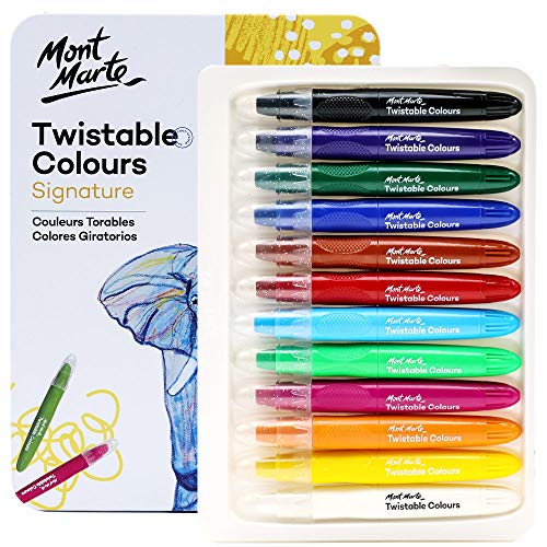 Mont Marte Studio Twistable Colors, 12 Piece. Includes 12 Water Blendable Painting Sticks, Silky Smooth Texture and Easy Glide. Mont Marte