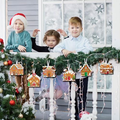 Pasimy 48 Pcs Christmas Crafts Kits for Kids Christmas Gingerbread House Crafts DIY Christmas Tree Ornament Kit Make Your Own Gingerbread House Craft Pasimy