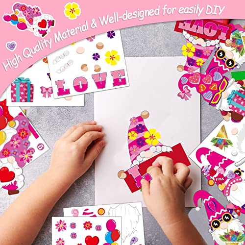 chiazllta 30 Packs Valentine's Day Craft Kits DIY Gnome Art Craft for Preschool Kids, Valentine's Make Your Own Gnome Paper Craft Set for Home Class