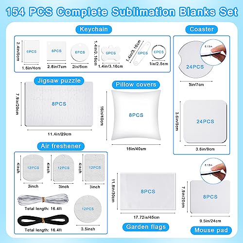 Harloon 154 Pcs Sublimation Blanks Products Set Includes DIY Blank