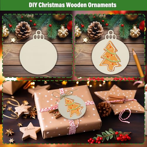 Raweao 100 Pcs Wood Ornaments for Crafts - DIY Natural Wood Slices with 100 Pieces Strings for New Year Christmas Tree Holiday Ornaments - WoodArtSupply